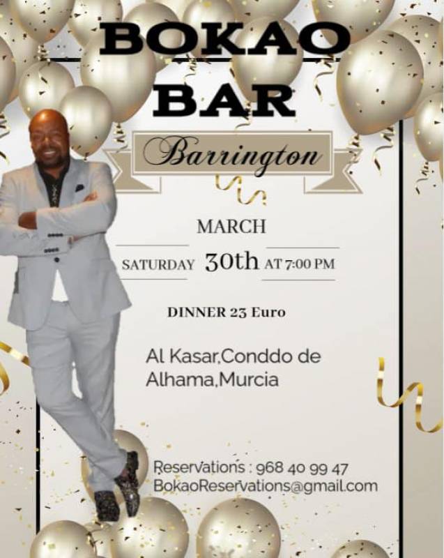 March 30 Dinner with music by Barrington at the Bokao Bar, Condado de Alhama Golf Resort