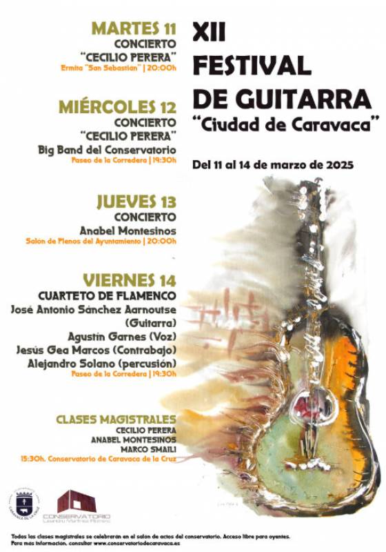 March 11 to 14 Free classical Spanish guitar concerts in Caravaca de la Cruz