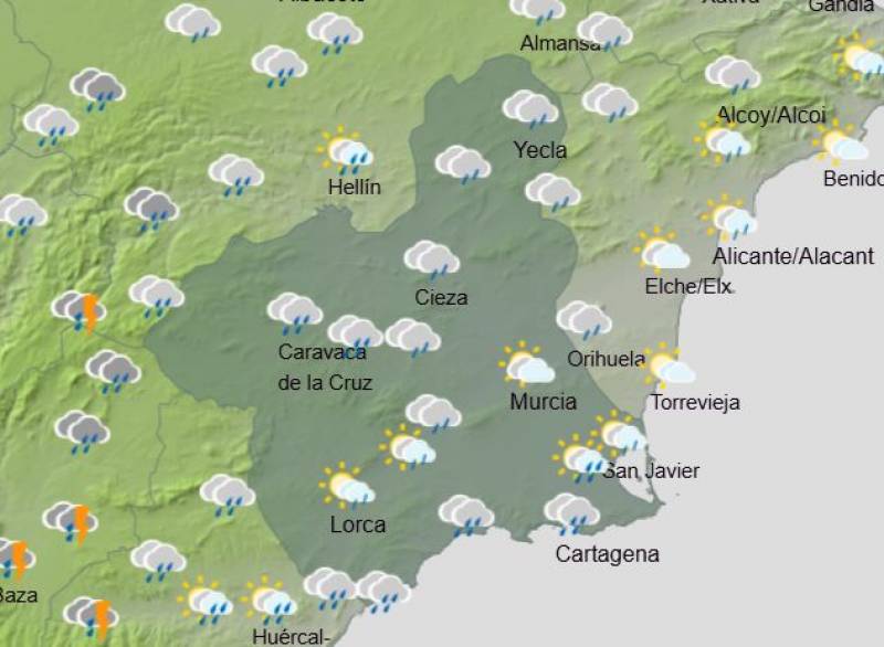 Muddy rain returns to Murcia as Easter begins: Weekend weather forecast April 10-14