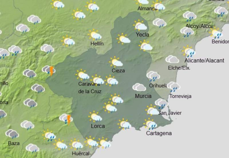 Muddy rain returns to Murcia as Easter begins: Weekend weather forecast April 10-14