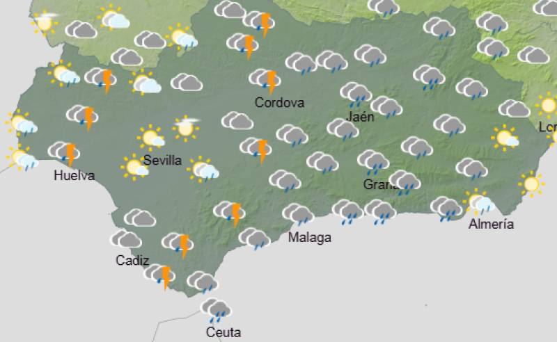 Andalucía weekly weather forecast February 2-5: Repeated bouts of rain, strong winds and some milder air