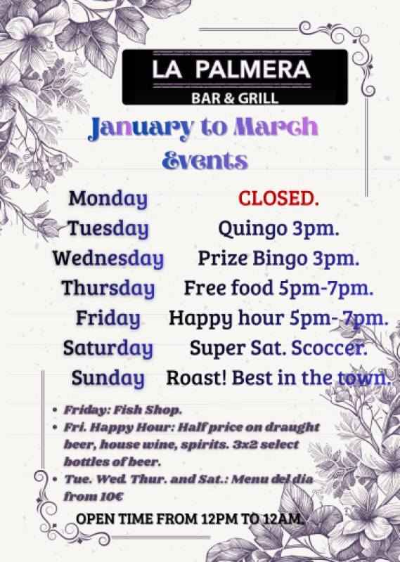 March Madness at La Palmera Bar & Grill: great food, live entertainment and legendary Sunday roasts