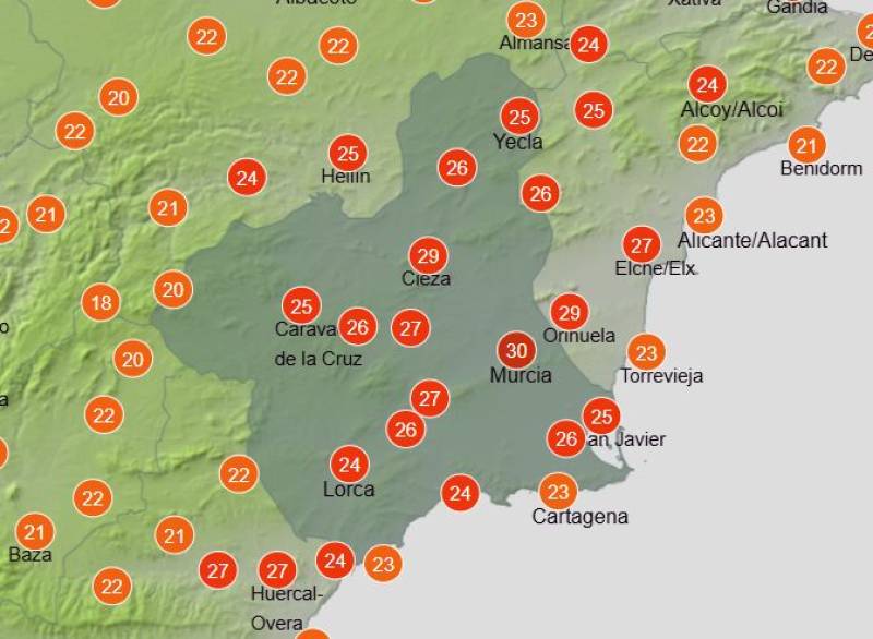 More rain and falling temps this weekend: Murcia weather forecast May 14-17